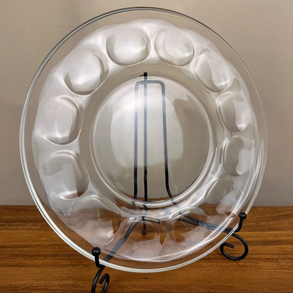 Vintage Pyrex Glass Deviled Egg Platter Round 12 Slot Scalloped Serving Tray 10